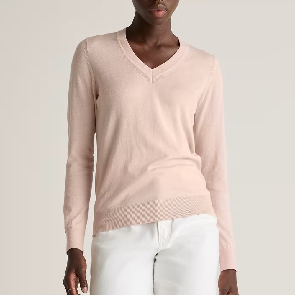 Quince Cashmere Cotton Blend Lightweight V Neck Sweater